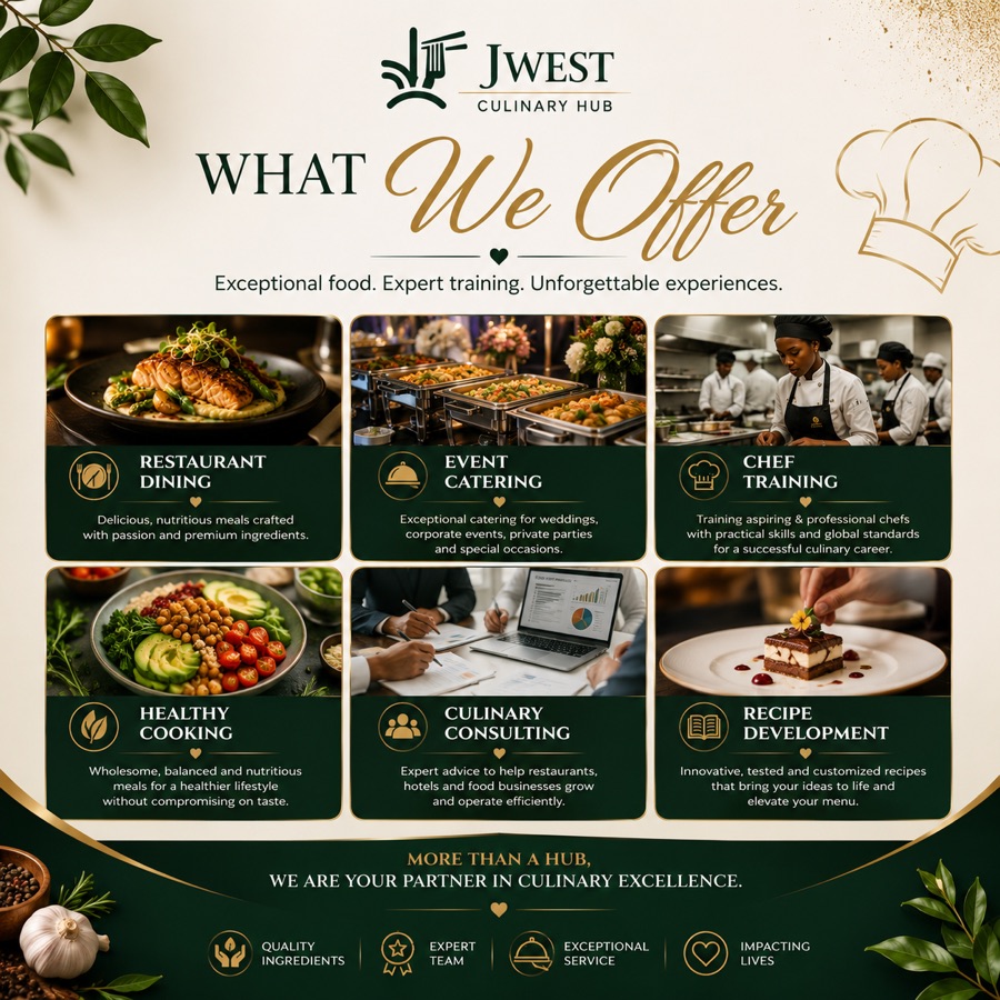 What We Offer — JWEST Culinary Hub brand card