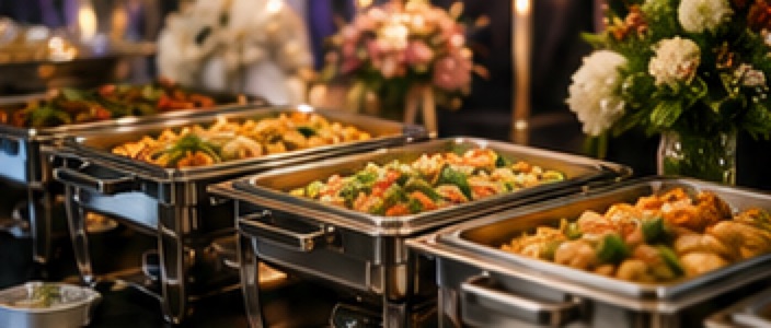 Buffet chafing dishes set for an event